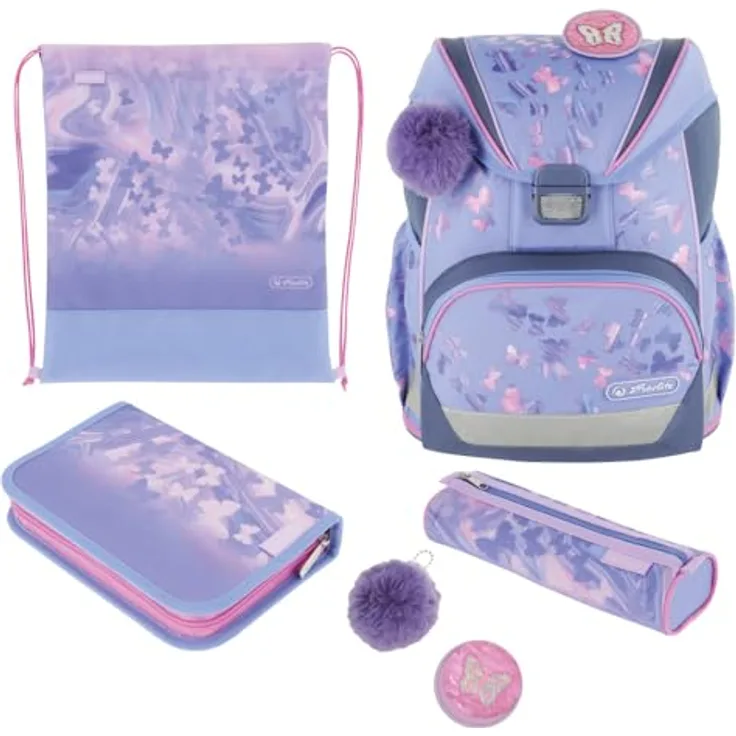 Herlitz Schulranzen UltraLight Plus, Butterfly Paradise, befüllt, OEKO-TEX zertifiziert, unter 750 g, wasserabweisend