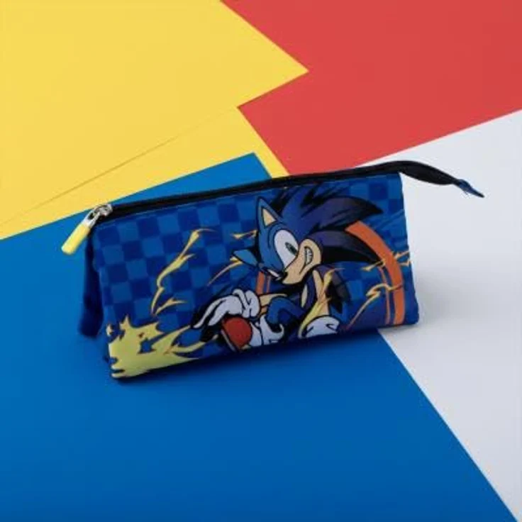 Sonic Federmäppchen Sonic the Hedgehog Sprint, 3-Fach Federmäppchen in Blau, 23 cm, robustes Polyester mit stabilem Reißverschluss – Bild 4