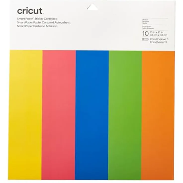 Cricut 2008318 Smart Paper Sticker Cardstock | 10 sheets | 33cm x 33cm | Bright Bows, 33 x 33 cm