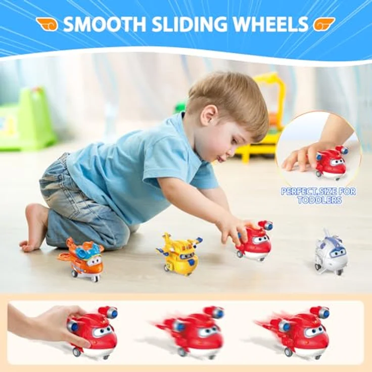 Super Wings 2" Verwandlungsspielzeug 4er Pack, Transformierende Mini Figuren, Supercharged Jett, Donnie, Astra & Sunny, für Kinder ab 3 Jahren – Bild 5