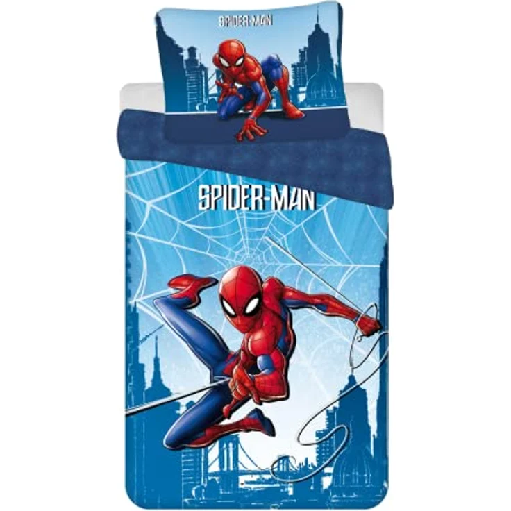 Jerry Fabrics Kinder Bettwäsche Set Wendebettwäsche Spider-Man City Spinnen Netze blau, 100% Baumwolle – Bild 1