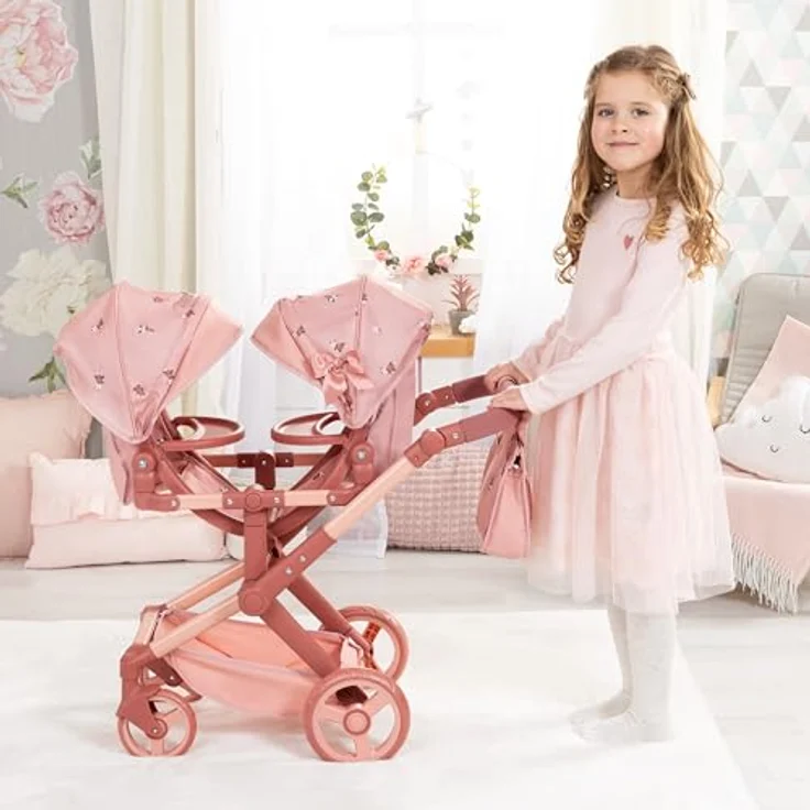 Bayer Design Twin XEO, Zwillingspuppenwagen mit Tasche und Sonnendach, höhenverstellbarer Griff, für Puppen bis 46 cm – Bild 5