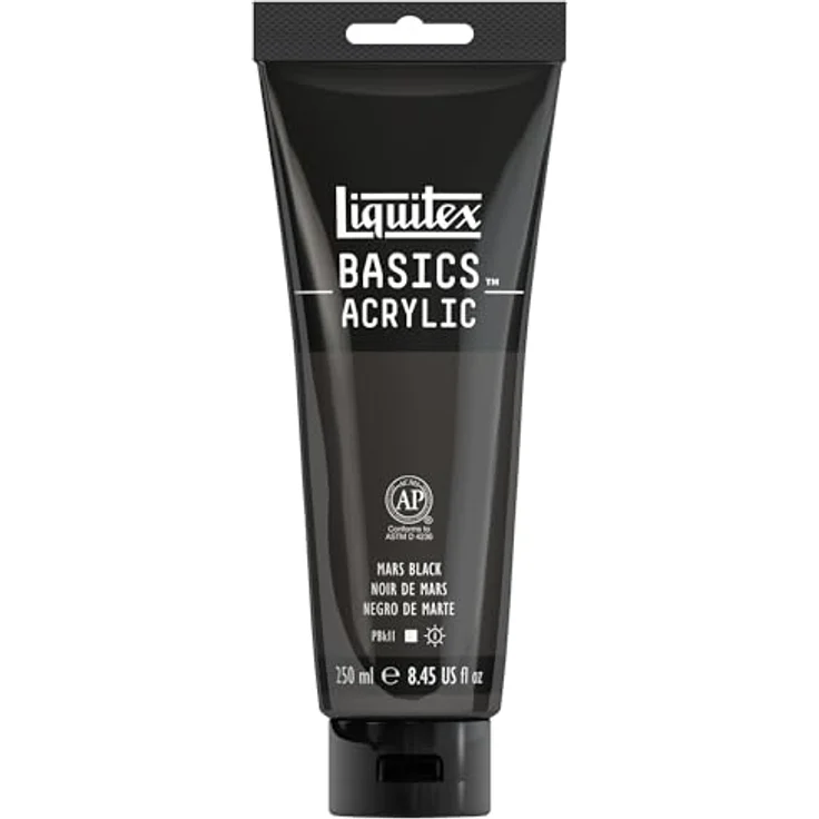 Liquitex Basics Acrylfarbe, monopigmentierte Künstlerpigmente, lichtecht, mittlere Viskosität, Archivqualität, seidenglänzender Finish, 250ml Tube - Marsschwarz – Bild 1