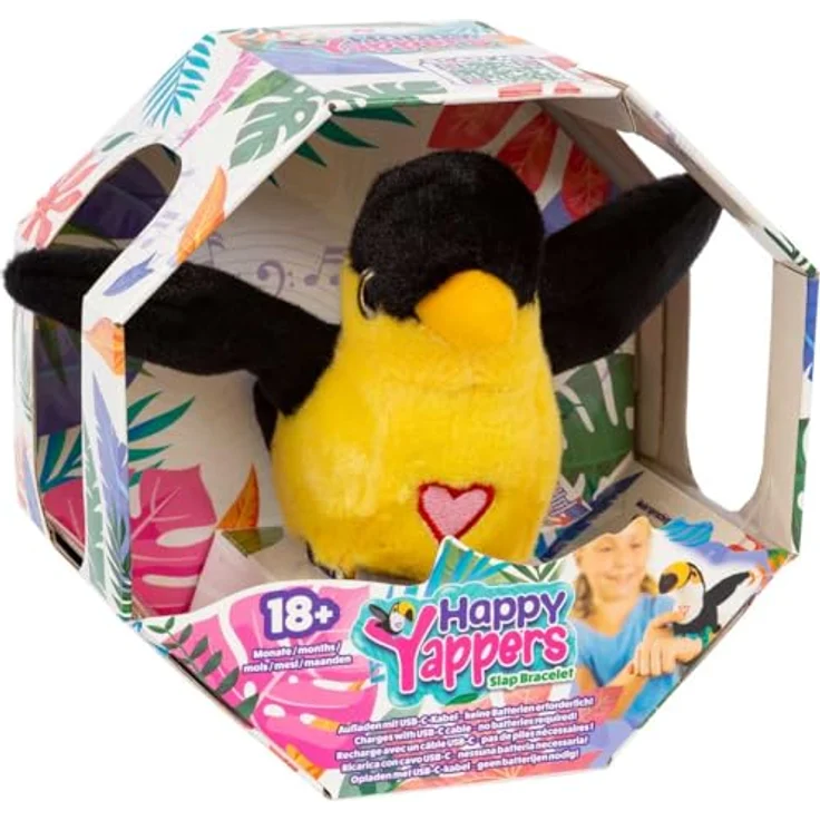 Happy Yappers Interaktiver Plüschvogel, Nachsprech-Modus, Musik & Chirping Sounds, Schlafmodus, wiederaufladbar, schwarz – Bild 2