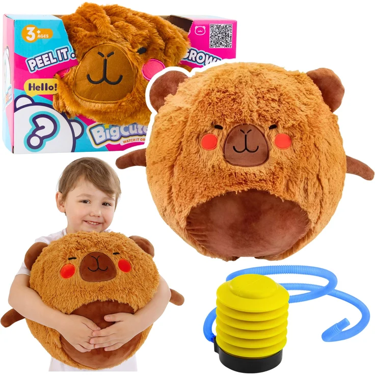 One Global Trade Hüpfball Capybara, aufblasbares Plüschtier in Braun, mit Pumpe, 50 cm, geeignet für Kinder ab 3 Jahren