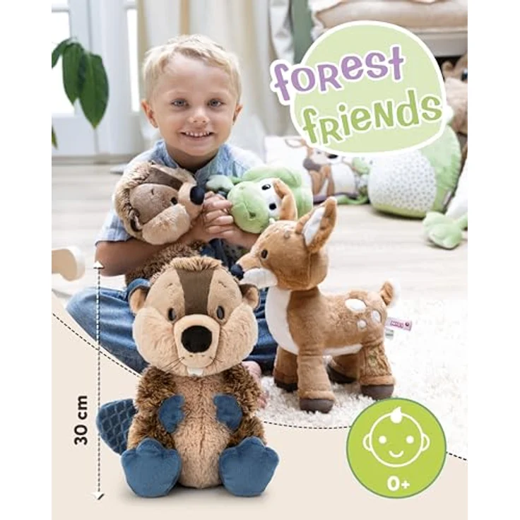 Nici Kuscheltier Forest Friends, Biber Harry Woodsnacker, 30 cm, braun mit blauen Akzenten und Schlenker-Design – Bild 2
