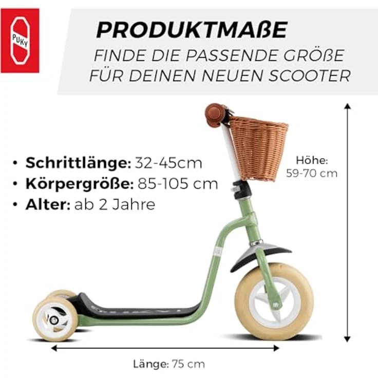 PUKY Roller R1 Classic Retro Green, Anti-Puncture Tyre, Einstellbarer Lenker, 20.0 kg Höchstgewicht – Bild 3