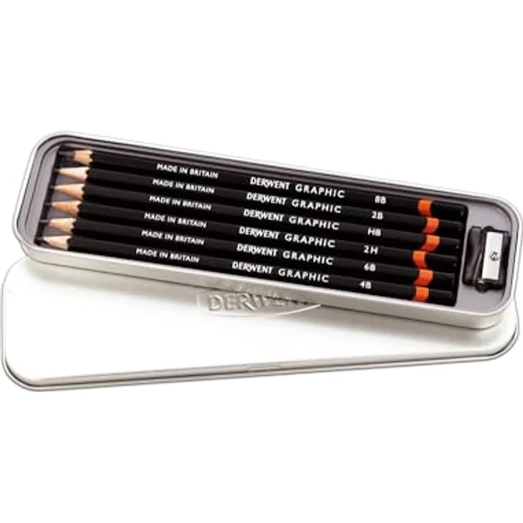 Derwent Graphic Bleistift-Zeichenstifte, 6er-Set mit Härtegraden 8B-2H und Spitzer, professionelle Qualität, ideal zum Skizzieren – Bild 3