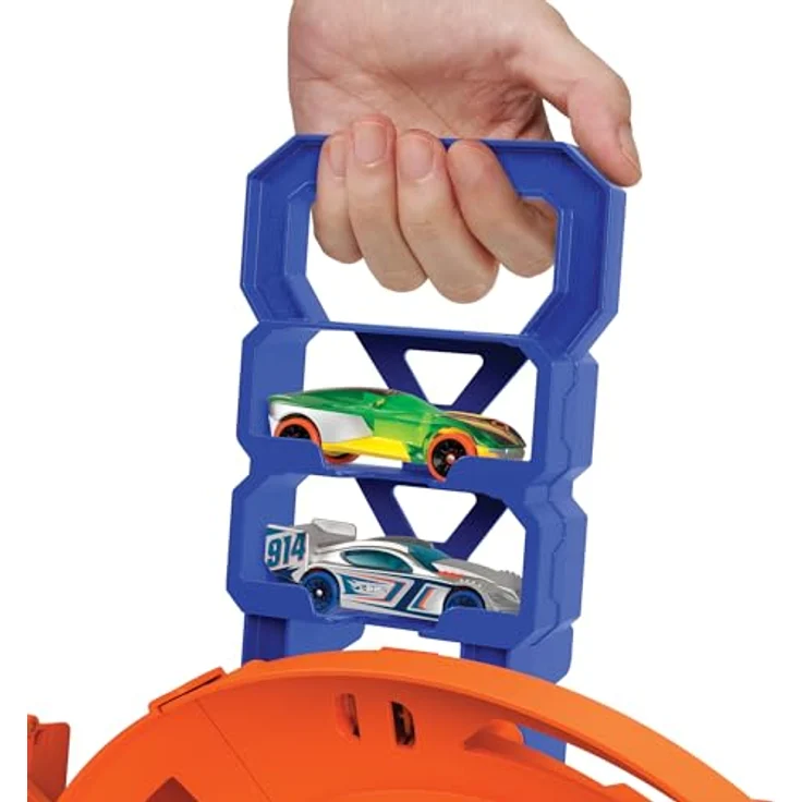 Hot Wheels Steilkurven-Rennstrecke, Trackset mit 2 Fahrzeugen im Maßstab 1:64, einfache Aufbewahrung, Modell HTK17 – Bild 5