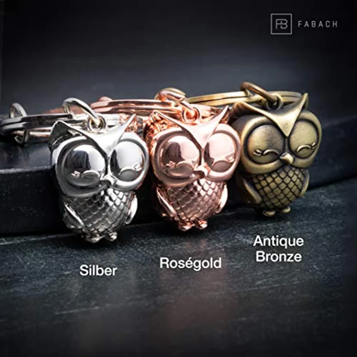 FABACH Eule Schlüsselanhänger Owly mit Gravur, Freundschafts- und Glücksbringer aus Bronze mit Lasergravur "Whenever you need me owl be there" – Bild 3