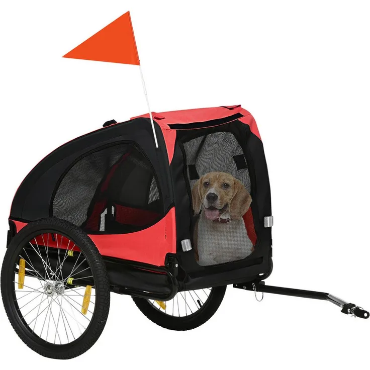 PawHut Fahrradhundeanhänger klappbarer, wasserbeständig, mit Reflektoren, Rot, 140 x 71 x 83 cm