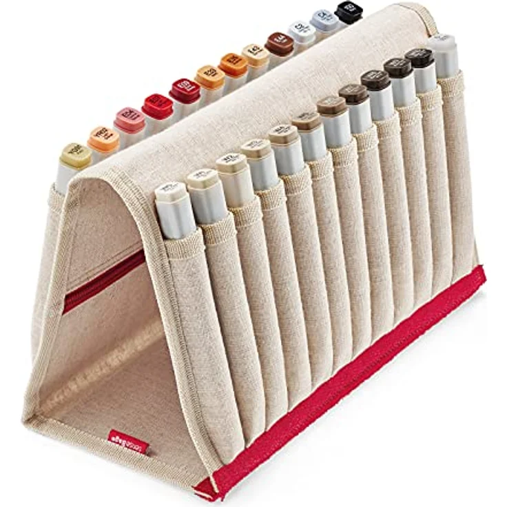 transotype senseBag Wallet, cremefarbene Tasche für bis zu 24 Marker, abwaschbares Polyester mit abgenähten Stiftfächern – Bild 2