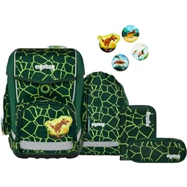 ergobag cubo Set, ergonomischer Schulrucksack 5-teilig für 1. Klasse, anpassbares Tragesystem, standfest und reflektierend, inkl. Sportbeutel und Federmäppchen – Bild 1