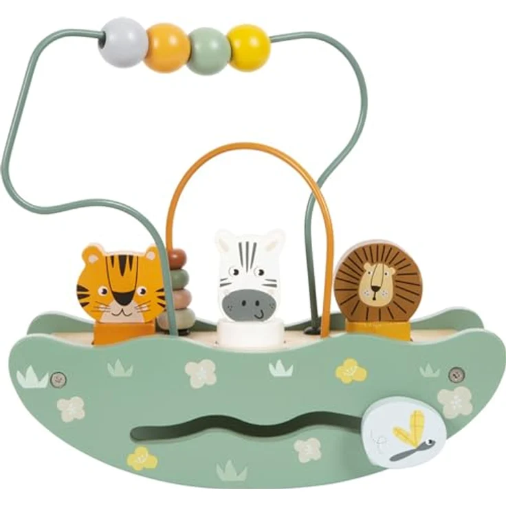 Small Foot Motorikschleife mit Wippe „Safari“, Holzspielzeug ab 12 Monaten, Tiger, Zebra und Löwe, Motorikschleifen und -würfel – Bild 3