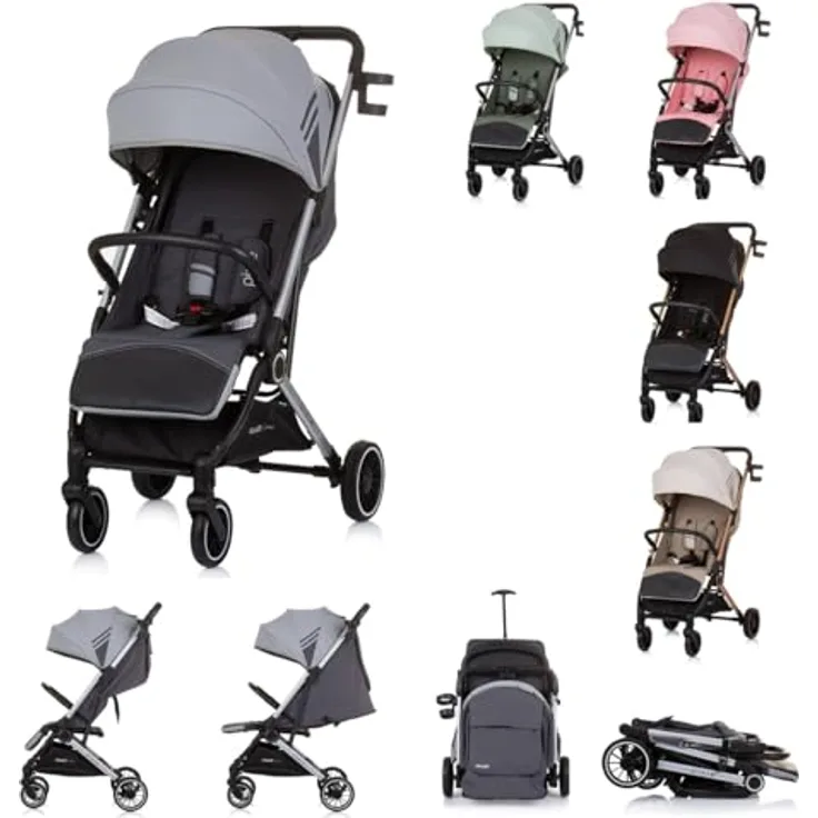 Chipolino Kinderwagen, Buggy Pixie zusammenklappbar Getränkehalter Korb 22 kg, Farbe:grau