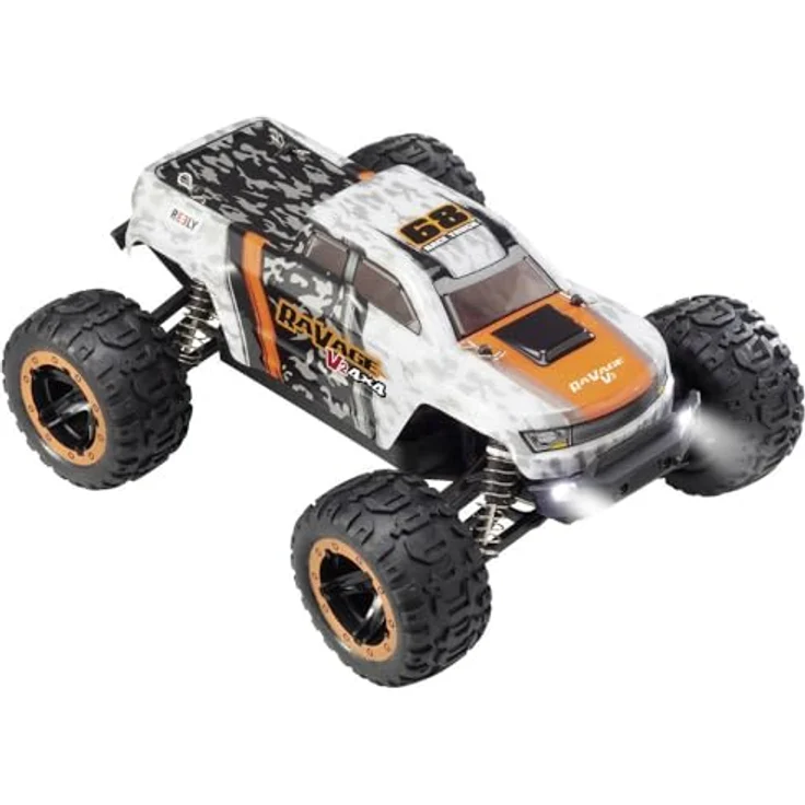 Reely RC-Auto Monstertruck Ravage 4x4 V2, inkl. Akku und Ladekabel, 1:16 Maßstab, bis zu 30 km/h, spritzwassergeschützt, LED-Scheinwerfer – Bild 2