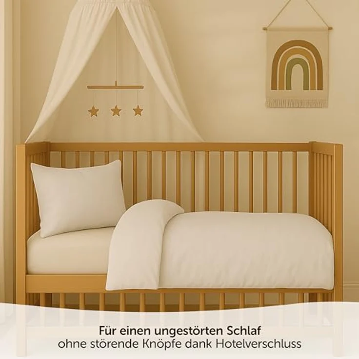 MAKIAN Babybettwäsche Set 100x135, 40x60 cm | 100% Baumwolle, atmungsaktiv, pflegeleicht, Hotelverschluss, Oeko-Tex Zertifiziert (Beige) – Bild 4