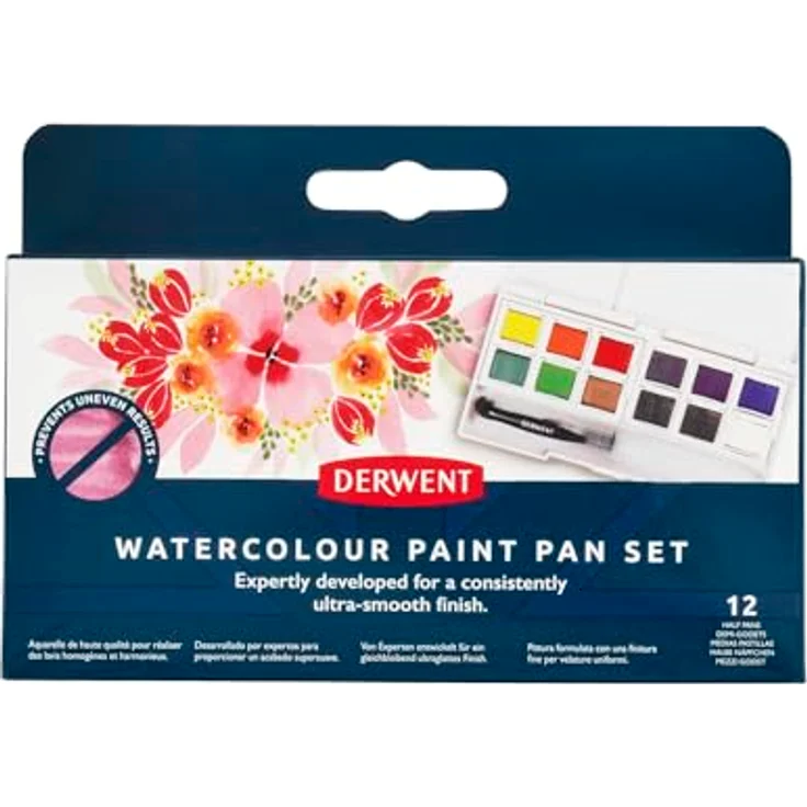 Derwent Aquarellfarben, 12-teiliger Malkasten mit wasserlöslichen Farben, Profi-Qualität, Reisegröße, inklusive Mini-Wassertankpinsel, 2306323 – Bild 2