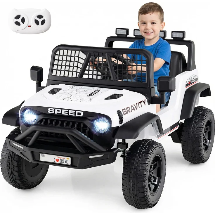 COSTWAY 24V Kinder Elektroauto, elektrisches Kinderauto mit 2,4G Fernbedienung, Musik, LED-Scheinwerfern und Federung, für Kinder ab 3 Jahren, Weiß