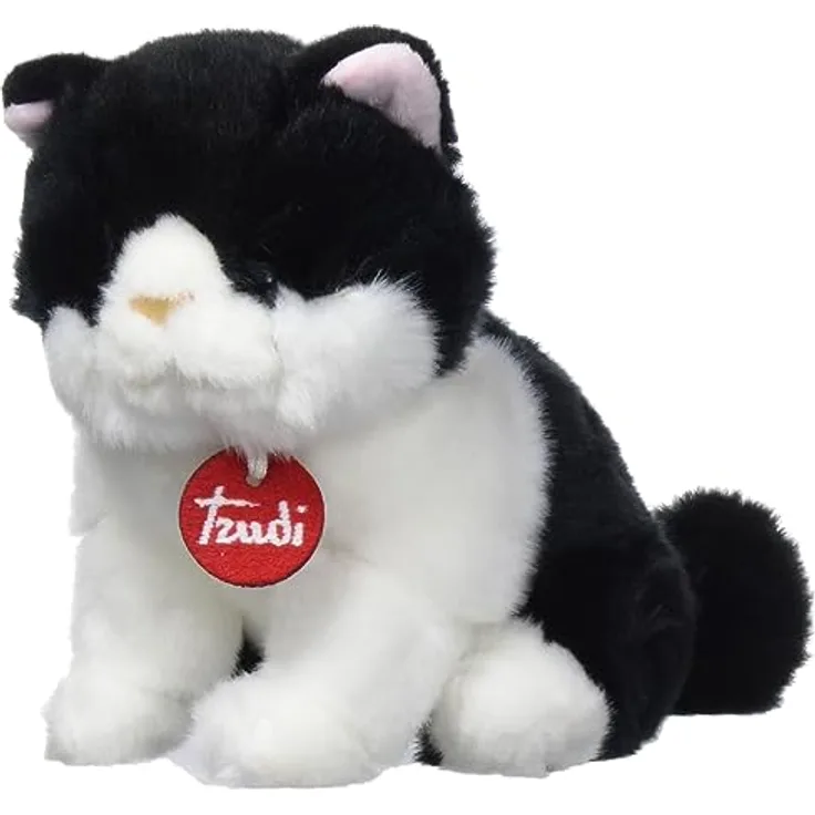 Trudi 21040 Klassik Plüschkatze Brad ca. 19 cm, Größe S, hochwertiges Stofftier mit weichen Materialien und realistischen Details, waschbar, Kuscheltier für Kinder, Schwarz/Weiß
