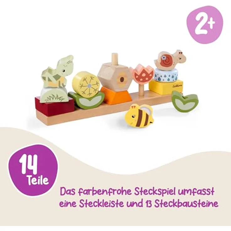 Eichhorn Bee Happy Steckspiel, 14-tlg. aus FSC®-zertifiziertem Holz, fördert Feinmotorik und Auge-Hand-Koordination – Bild 2