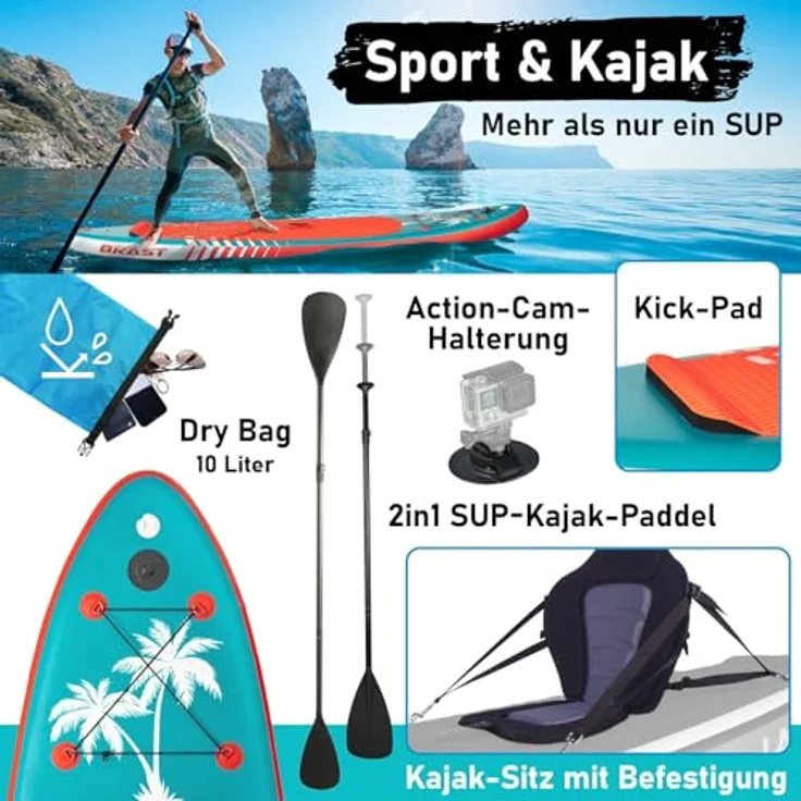 BRAST® SUP Board mit LEDs, Aufblasbares Stand up Paddling Set, 320x81x15cm, 10 Farben LED-Beleuchtung, 5 Jahre Garantie, 2in1 Paddel, Kajak-Sitz und Action-Cam-Halterung – Bild 5
