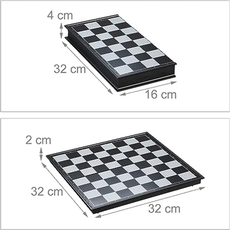 Relaxdays 3-in-1 Schachspiel magnetisch, Klappbares Reisespiel für Schach, Dame und Backgammon, Schwarz/Weiß/Rot – Bild 4