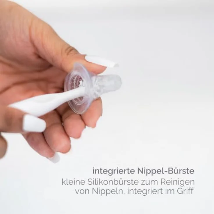 Ubbi Deluxe Baby Bottle Brush Set, 2-in-1 Flaschen- und Saugerbürste mit Saugnapf, hygienisch und spülmaschinenfest, Taupe – Bild 3