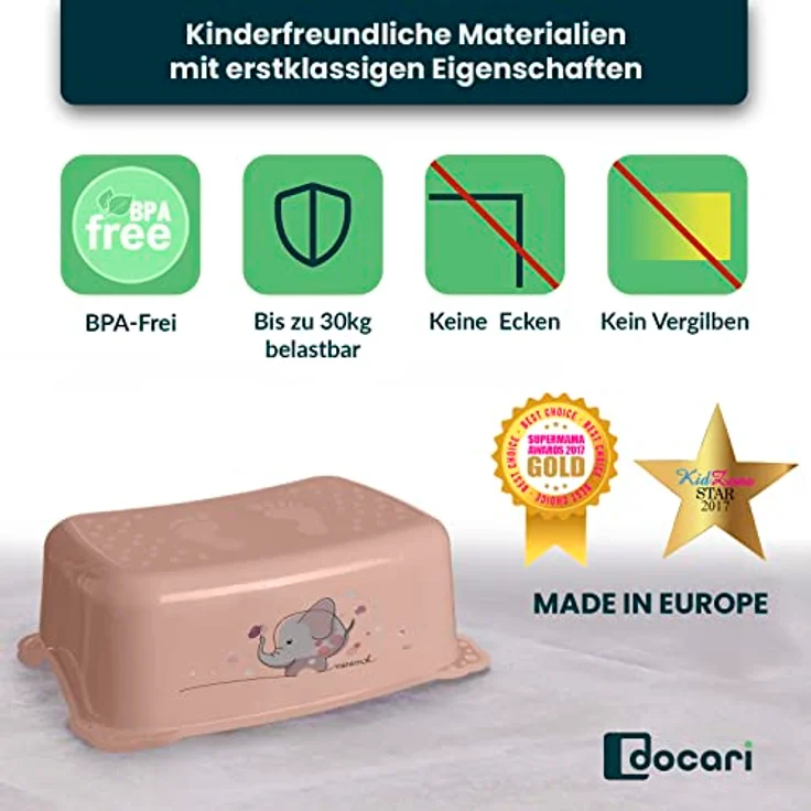DOCARI Toilettentrainer Set Pfirsich Elefant, Toilettensitz für Kinder mit Treppe und Tritthocker, BPA-frei und schadstofffrei, einfach zu reinigen – Bild 5
