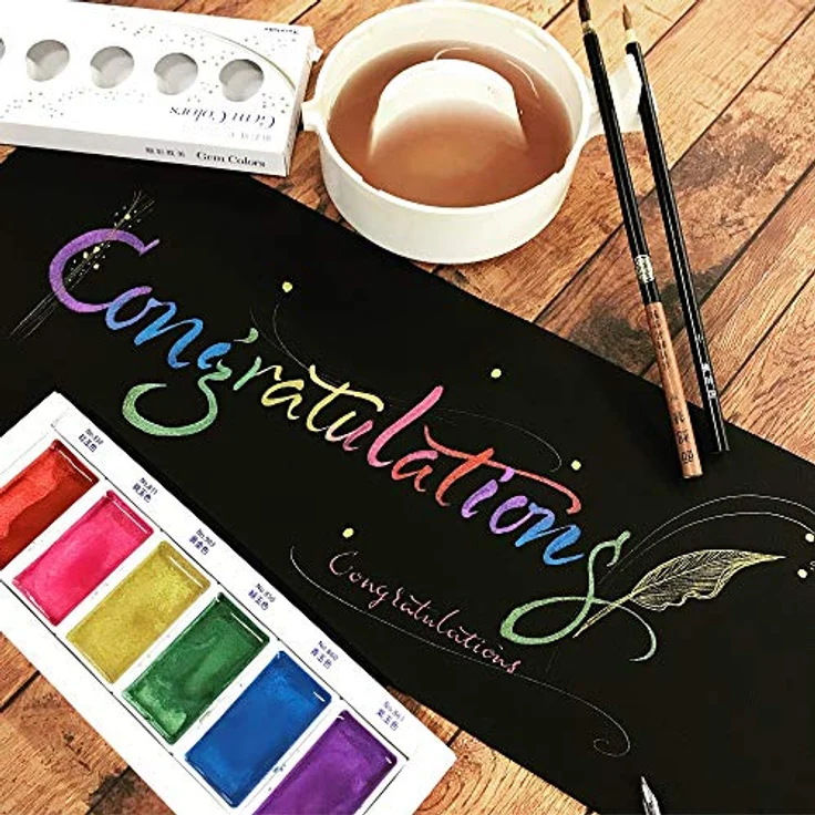 Kuretake Gansai Tambi 6 Color Set, Metallic Malfarben in Edelsteinfarben mit hoher Opaizität – Bild 4