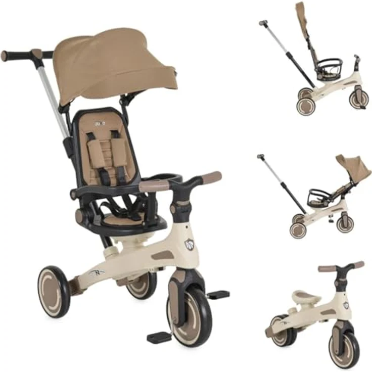 Byox Tricycle Juno 4 in 1, Dreirad mit Schiebegriff, drehbarem Sitz, anpassbarem Sonnendach, beige – Bild 1
