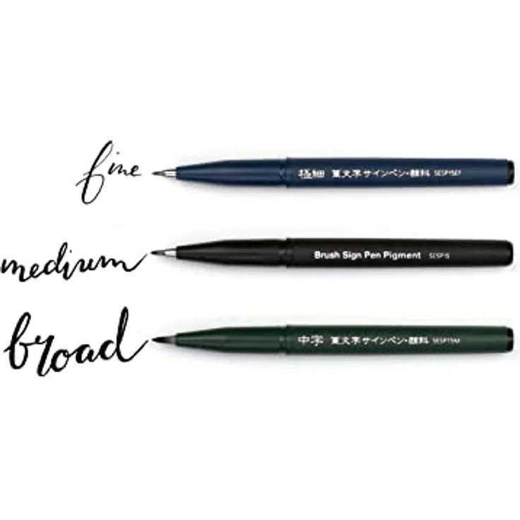 Pentel XSESP15/3 Brush Sign Pen Pigment Black Ink Edition Kalligraphiestift mit flexibler Pinselspitze, Blisterkarte mit 3 Strichstärken, pigmentierte Tinte, Schreibfarbe schwarz – Bild 2
