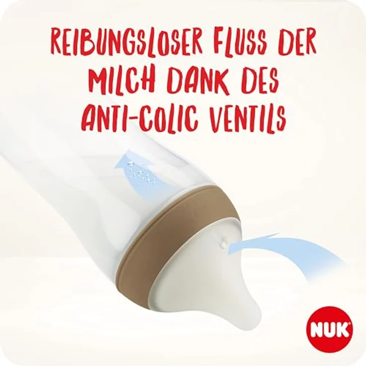 NUK Perfect Match Glas-Babyflaschenset | Ab 6 Mon. | Passt sich dem Baby an | Temperature Control | 4 Anti-Colic-Flaschen und zus. Silikontrinksauger | 120 ml & 230 ml | BPA-frei | Regenbogen | 5 St. – Bild 5