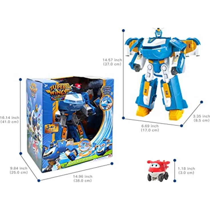 Super Wings 3-in-1 World Aircraft Transforming Robot mit Licht- und Soundeffekten, mit einem 2'' Transform-a-Bot Jett, Transformer-Spielzeug für Jungen und Mädchen ab 3+ Jahren – Bild 8