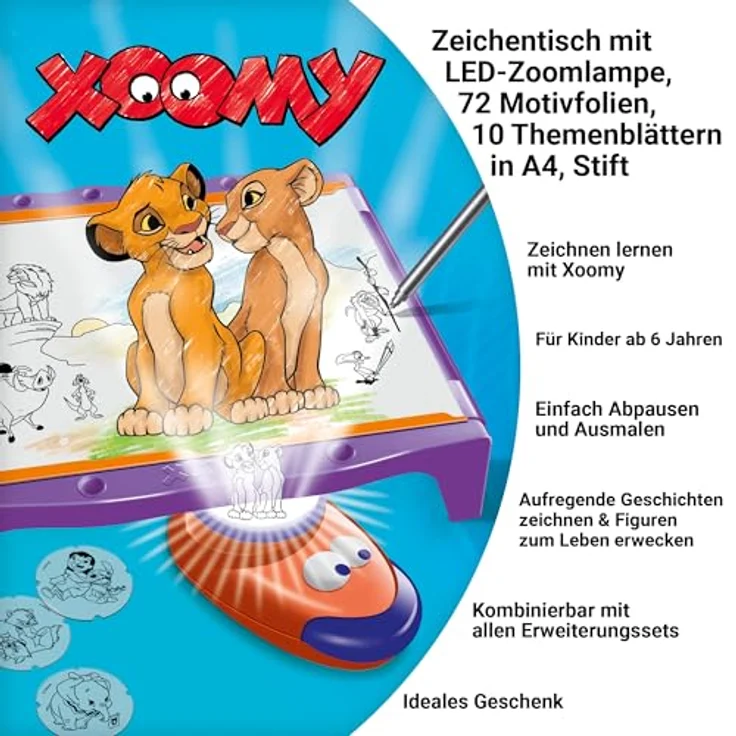 Ravensburger Xoomy Maxi Disney Classics und Prinzessinnen, Malvorlagen-Set mit XXL Lichttisch, LED-Zoomlampe, 72 Motivfolien und 10 Themenblättern, ab 6 Jahren – Bild 4