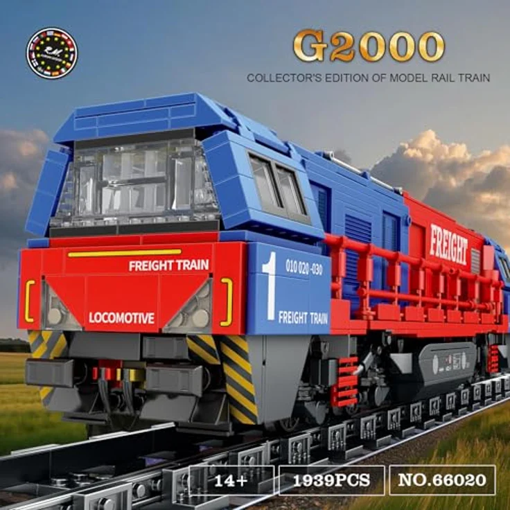 Reobrix G2000 Güterzug Bauset, Modellbausatz mit 1980 Teilen, inklusive Sockel und abnehmbaren Wagen, für erwachsene Sammler und Heimdekoration, schwarz – Bild 2