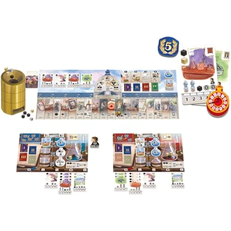 Sorry We are French, Auf den Wegen von Marie Curie, Brettspiel für 2-4 Spieler, ab 10 Jahren, 20-40 Minuten Spielzeit, Deutsch, mit hochwertigem Würfelturm und Biografie-Appendix – Bild 5