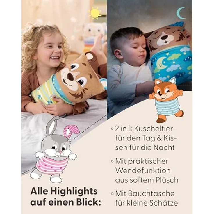 NICI Cosidoo Kuscheltier Bär mit Wendefunktion, 30x20cm, braun, weiches Plüschtier mit Stauraum für Schätze, ideal zum Kuscheln & Spielen – Bild 4