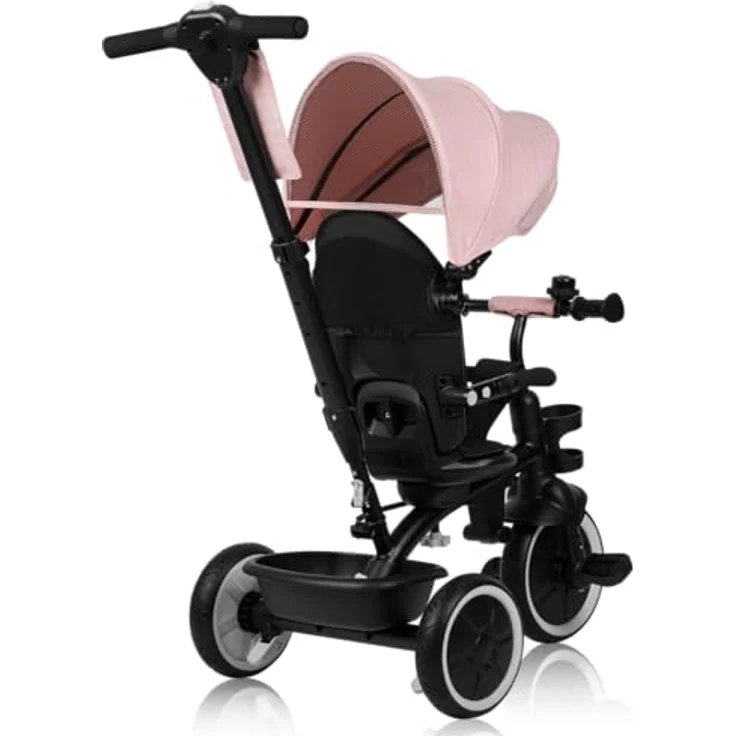 Lionelo Berry, Dreirad Pink Rose mit 360-Grad-Rotsitz, für Kinder von 9 Monaten bis 5 Jahren, verstellbarer Schiebegriff, wartungsfreie PU-Räder – Bild 2