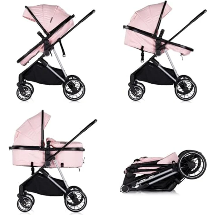 Chipolino Kinderwagen Aura 2 in 1 umbaubar Wickeltasche Sitz umkehrbar bis 22 kg, Pink – Bild 3