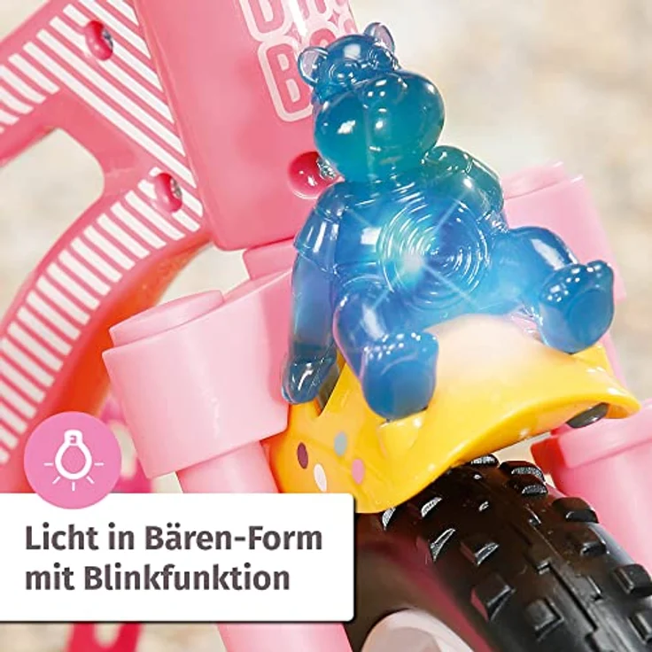 BABY born Puppenfahrrad 835449, rosa mit Stützrädern, Sicherheitsgurt, Blinklicht, Hupe und Flasche für 43cm Puppen – Bild 3