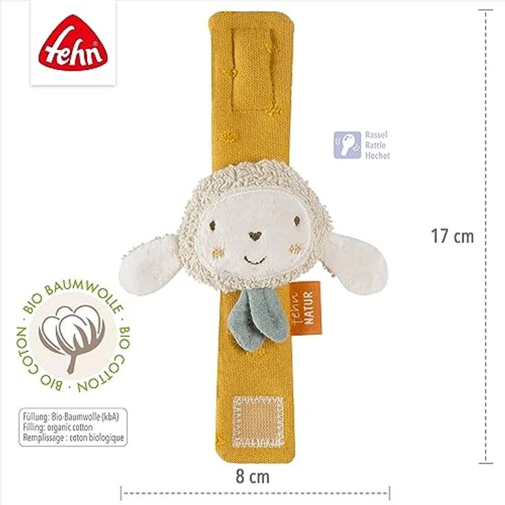 BABY FEHN fehnNATUR Wrist Rattle Sheep, Handrassel in Kontrastfarben für Kleinkinder, 1 St. – Bild 5