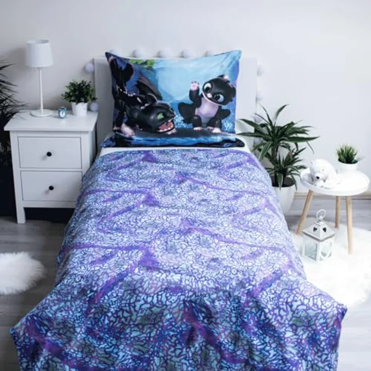 How to train your dragon Bettbezug für Einzelbett, Baumwolle, europäische Größe, offizielles Dreamworks Produkt, wendbar - 2 Modelle in 1, blau – Bild 3
