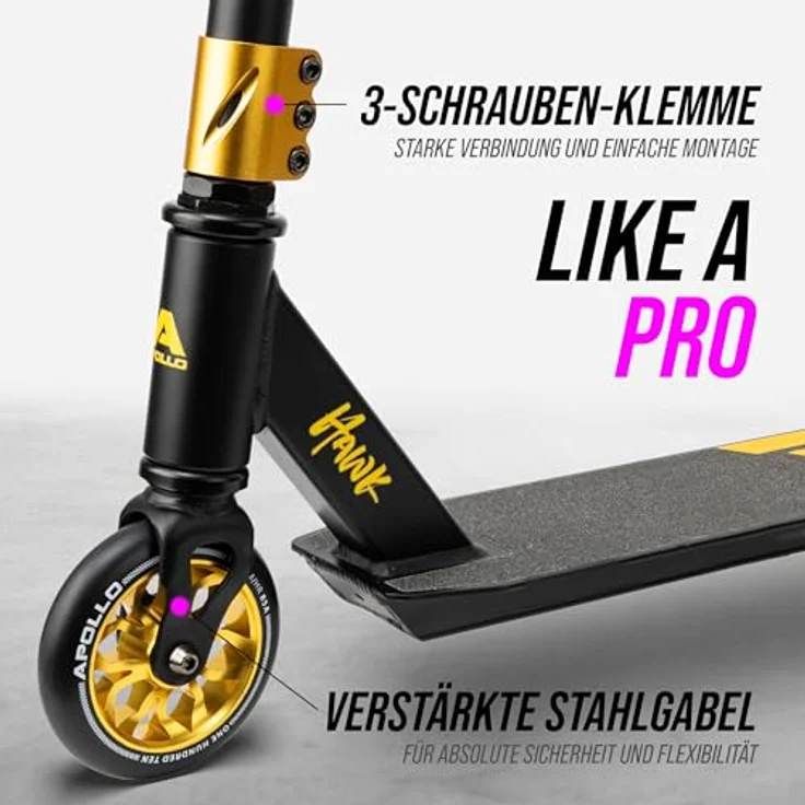 Apollo Stuntscooter Hawk - Freestyle Kickscooter für Kinder und Erwachsene, Kinderroller, Trick Roller für Jungen und Mädchen ab 6 Jahren, Stunt Scooter für Beginner und erfahrene Kids, Stunt Roller, Aluminium, blau – Bild 2