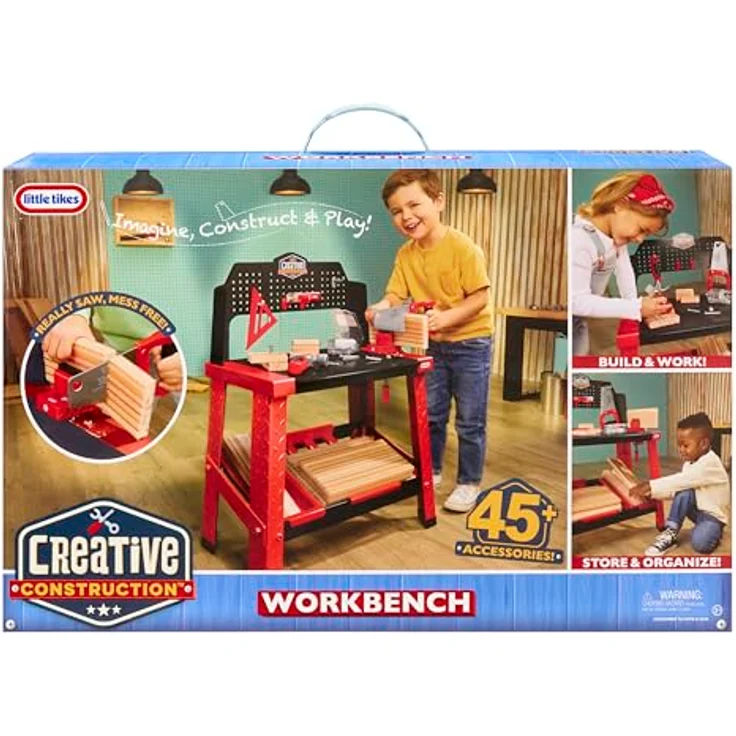Little Tikes® Spielwerkbank Creative Construction, Kinderwerkbank mit robustem Zubehör und 30 Nägeln in Holzoptik – Bild 7