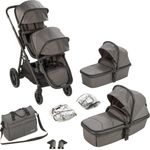 BabyGo Zwillings-Kombikinderwagen Duo, grau, inkl. Wickeltasche u. 2 Regenhauben