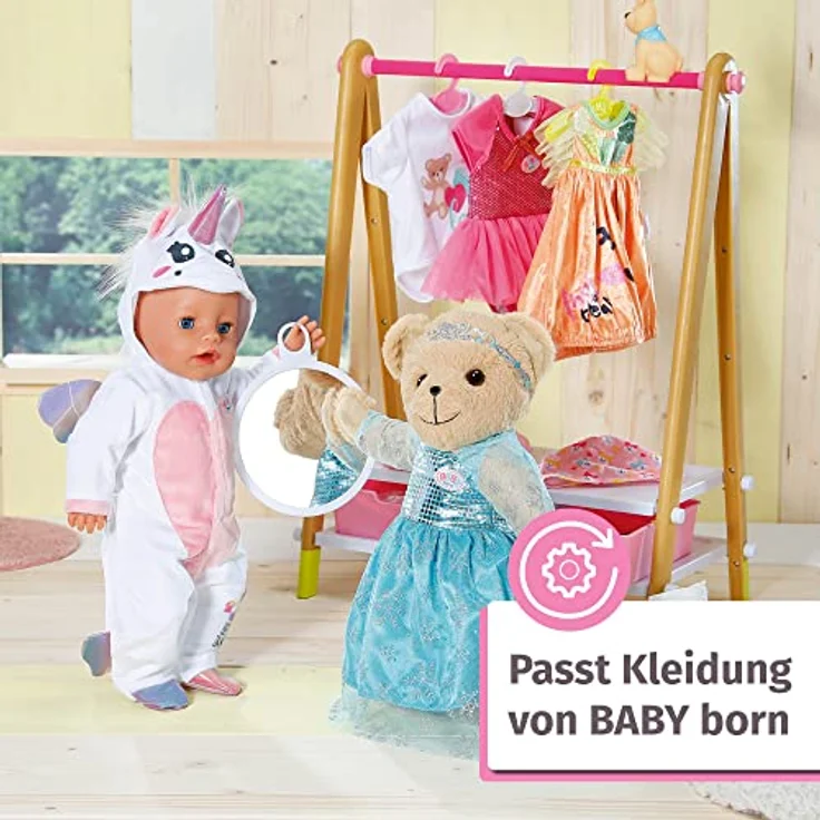 Zapf Creation 835388 BABY born Bär mit weißem Strampler- Teddybär Kuscheltier, bewegliche Arme und Beine, drehbarer Kopf, waschbar per Handwäsche, mit Freundschaftsbuch und Stickerbogen. – Bild 5