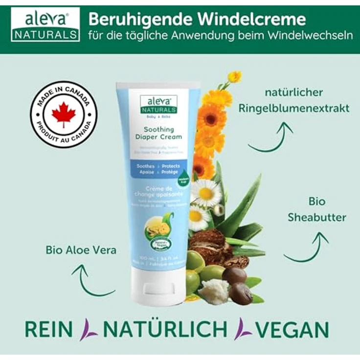 Aleva Naturals Newborn Baby Set, 100% natürliche Pflege für empfindliche Babyhaut, hypoallergen, ohne Parabene & Sulfate, enthält Shampoo, Lotion, Windelcreme & Feuchttücher – Bild 4