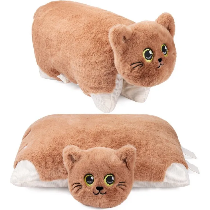 BRUBAKER Kuscheltier Katze - 2 in 1 Plüschtier und Kuschelkissen - 40 x 30 cm Beige Kuschelkatze mit Klettverschluss