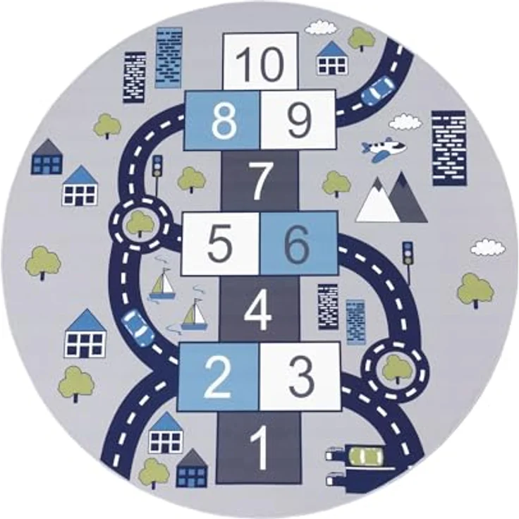 TT Home Kinderzimmerteppich, rutschfester Teppich für Jungen und Mädchen, grau, rund 160 cm, maschinell gewebt, STANDARD 100 by OEKO-TEX – Bild 5